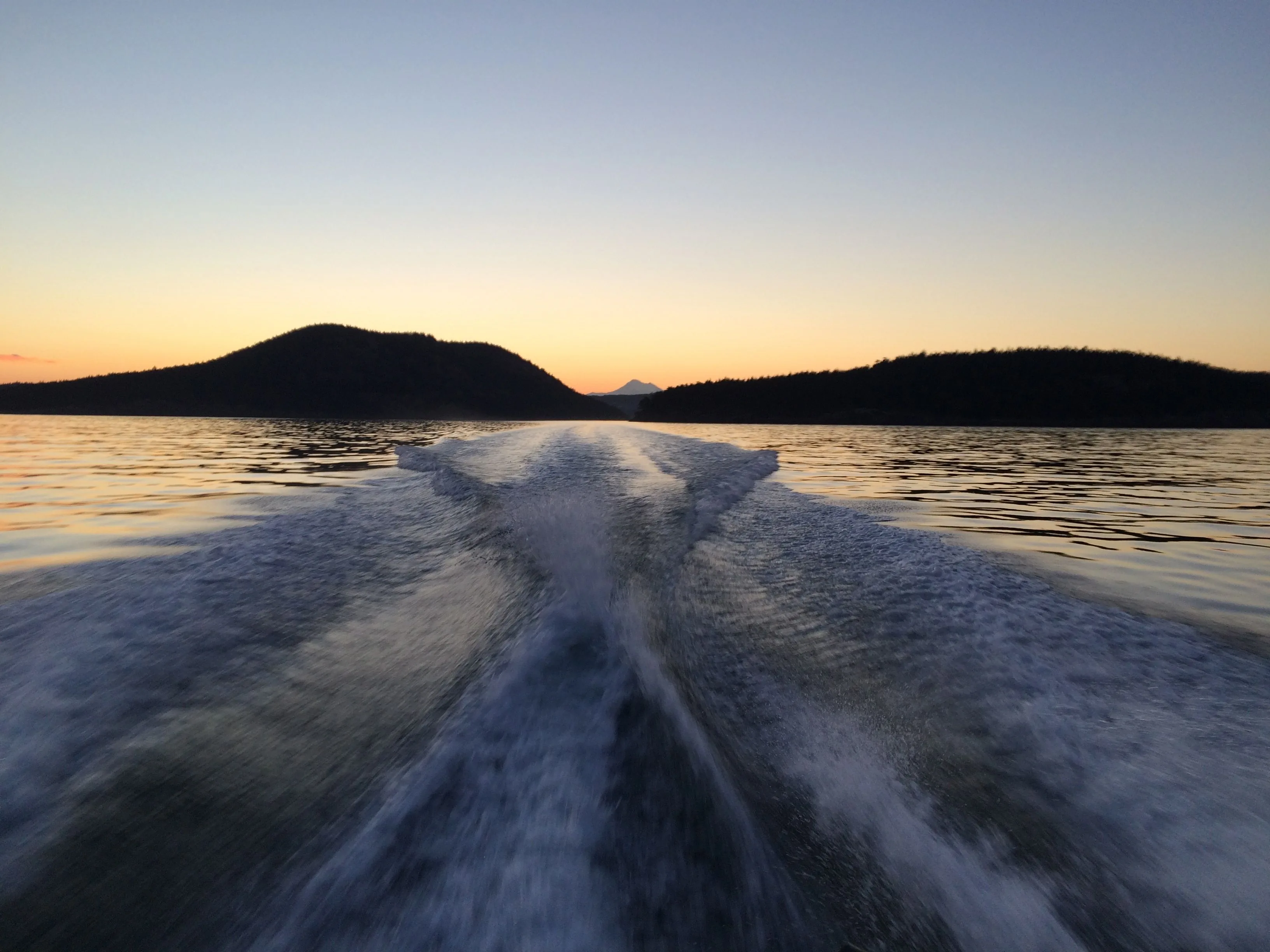 Evening wake on water in the San Juan Islands